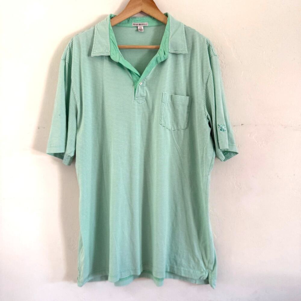 Peter Millar Polo Pocket Shirt Mint Green Striped Men's Size XXLarge Golf